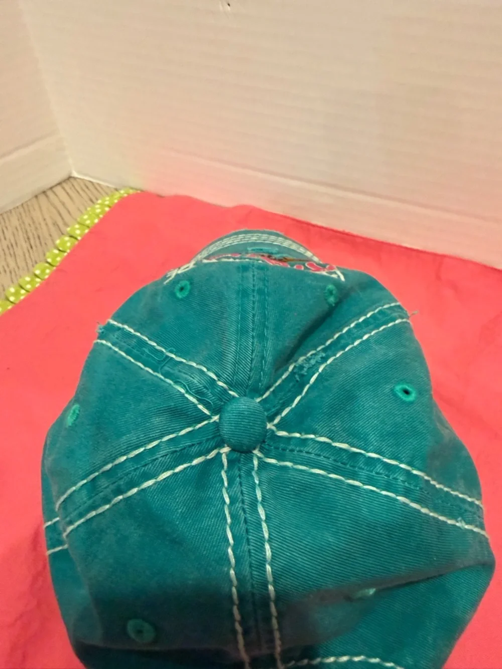 Cowgirl Cap Kbethos  Embroidered “I’d Rather Be Riding” Distressed Teal